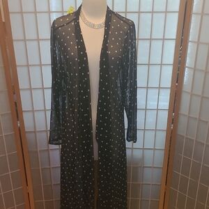 Chic Black Sheer Cardigan with heart Accents